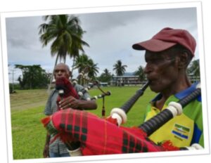 The old bagpipers who were played for the queen & trained others like them